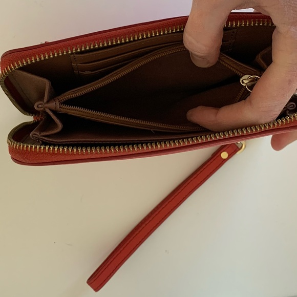 Fossil Sydney Zip Phone Leather Wallet Wristlet in Coral - Picture 9 of 12